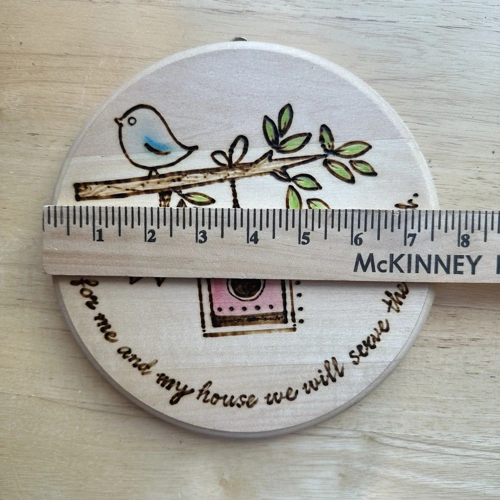 Vintage Wall Art 7.5 Inch As For‎ Me And My House Wood Paint Burn Bird Christian